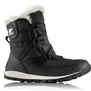Sorel Whitney Faux Fur Short Winter Boots Sz 8 Black Waterproof Lace Up Snow